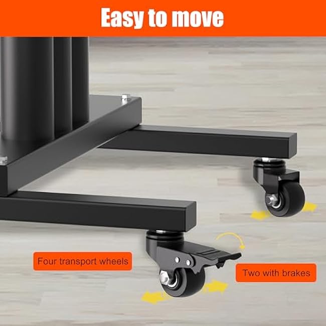 Movable Weight Plate Rack, Heavy Duty Olympic Plate Rack for 1 or 2-Inch Plates with 2 Barbell Holders, Bumper Plate Storage with Locking Wheels for Garage, Home Gym