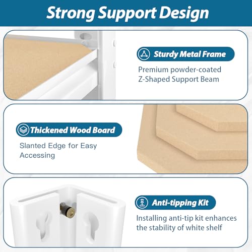 PrimeZone 36\" W x 16\" D x 72\" H Closet Storage Shelves - 5 Tier White Metal Connector Shelving, Adjustable Heavy Duty Garage Shelves, Utility Rack Organizer Shelf for Kitchen Pantry Closet Garage - Thumbnail 7