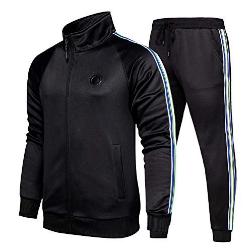 LBL Survêtement Homme Ensemble Casual Sport Sweater à Zippé et Pantalon de Cordon de Serrage 50Noir S