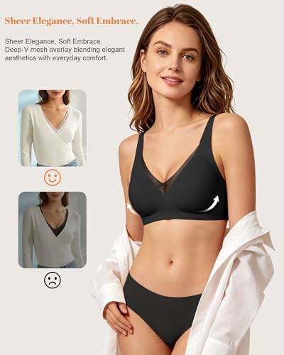 Image of As Fairy 2026 Bras for Women No Underwire Deep V Mesh Wireless Bra Jelly Supportive Seamless Soft Lift T-Shirt Bra