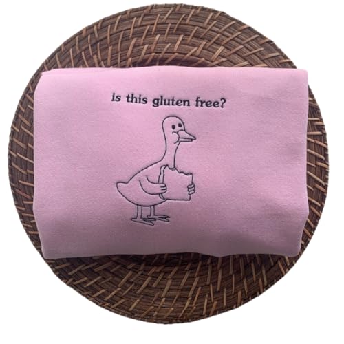Is This Gluten Free? Duck Embroidered Sweatshirt | Kawaii Duck Crewneck | Funny Gluten Free Sweatshirt | Funny Duck Meme Embroidered