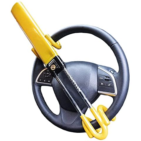 UKB4C Heavy Duty Steering Wheel Lock for Car and Van High Visibility High Security Anti-Theft Car Lock with Twin Bar Hook Cover