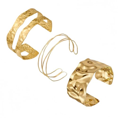 Omnikryp 3 Pièces Bracelets Dorés, Tendance Ajustable Bracelet Jonc Femme, Élégant Métal Minimaliste Plaqué Bracelet Or Femme, Résistant Exagéré...