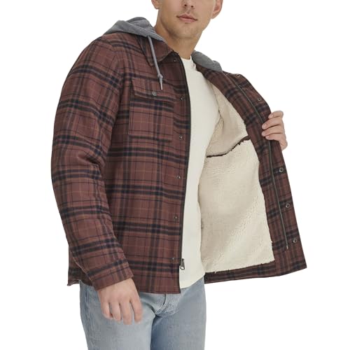 Image of Levi's mens Plaid Sherpa Lined Hooded Shirt Jacket (Regular & Big & Tall Sizes)