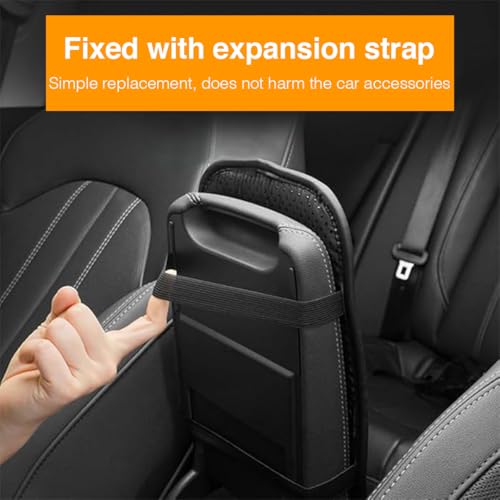Image of Lyrovo PU Leather Car Armrest Cushion Pad With Side Pockets, Universal Fit for All Car (Brown)