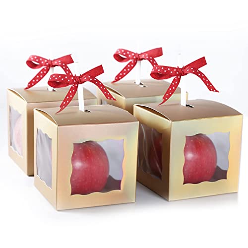 30Pcs Rose Gold Candy Apple Boxes With Hole Top | 4  x 4  x 4  Paper Window Gift Boxes For Candy Apples, Ornaments | Wedding, Party, Baby Shower Favors| Food In Safe