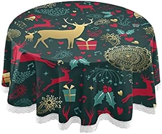 Mnsruu Christmas Tablecloths, Christmas Reindeer Decorative Table Cloth for Circular Table Cover Dinner Table Parties
