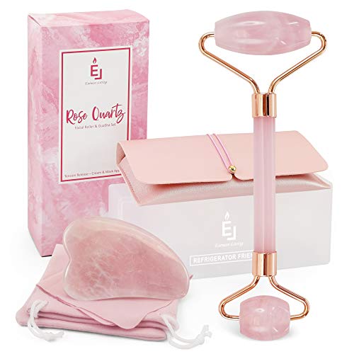 Earnest Living Jade Roller & Gua Sha Set for Natural Facial Massage, Detoxification & Acupressure