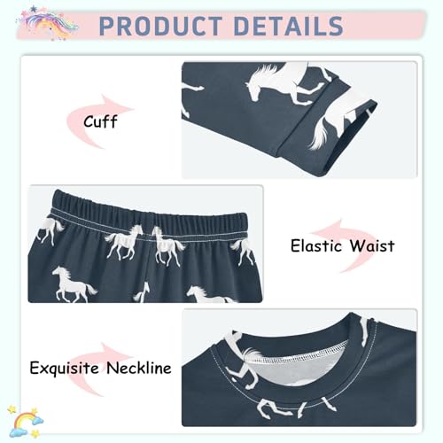 Pajama Sets Long Sleeve White Horses on Navy Soft Comfy Sleepwear 2 Piece PJS 3-8T4
