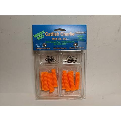 Catfish Charlie Soft Plastic Dip Bait Worms 12 Pack (Orange) Cover