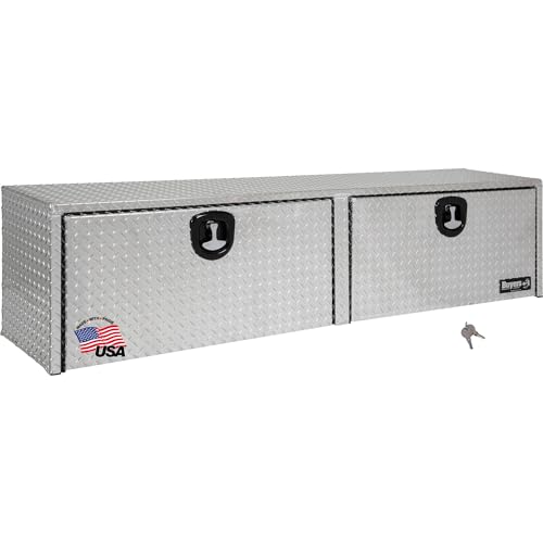 Image of Buyers Products 1701561 Diamond Tread Aluminum Topsider Truck Box with Lockable T Handle Latch, 16x13x96 Inch, Truck Storage and Organizer, Made in the USA, Dual Drop Doors, Compression Latch