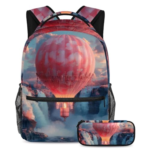 Sacs d'école pratiques avec motif montgolfière rose pour ne plus jamais perdre ses fournitures