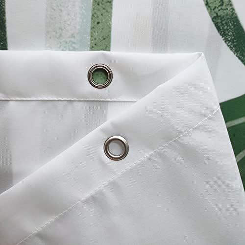 OCEUMACO Shower Curtain Tropical Green Leaves Bathroom Wet Room Extra Long Jungle Leaf White Garden Bath Curtains Anti Mould Proof Mildew Resistant Washable 180 x 200 Waterproof with Hooks