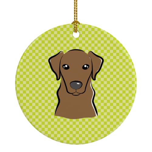 Caroline's Treasures Checkerboard Lime Green Chocolate Labrador Ceramic Ornament Christmas Tree Hanging Decorations for Home Christmas Holiday, Party, Gift, 3 in, Multicolor