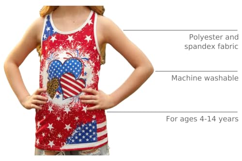 Image of 4th of July Girls Flag Tank Top Back Bow Sleeveless Patriotic Holidays T-Shirt 4-14 Years