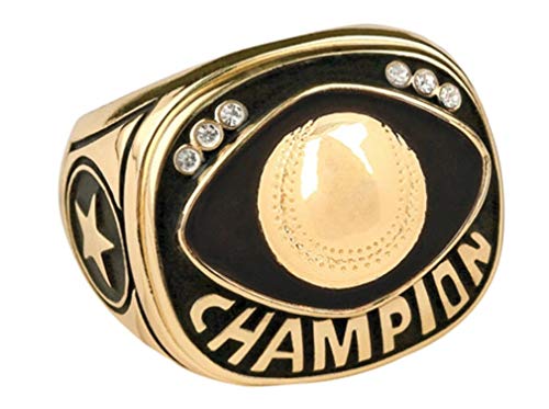Express Medals Champion Baseball Trophy Ring in Sizes 6 to 15 with Award Display Stand Case and Neck Display Ball Style Chain 12
