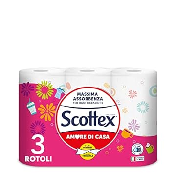 Scottex Amore di Casa, Carta Da Cucina, Morbida e Resistente, Carta certificata FSC, 3 Maxi Rotoli da 68 strappi