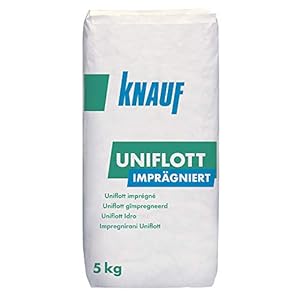 Knauf Uniflott geïmpregneerd gipspatel massa voor het plakken van geïmpregneerde gipsplaten met HRK of HRAK zonder plakstrips, 5 kg – speciale gips, waterafstotende plamuurmassa