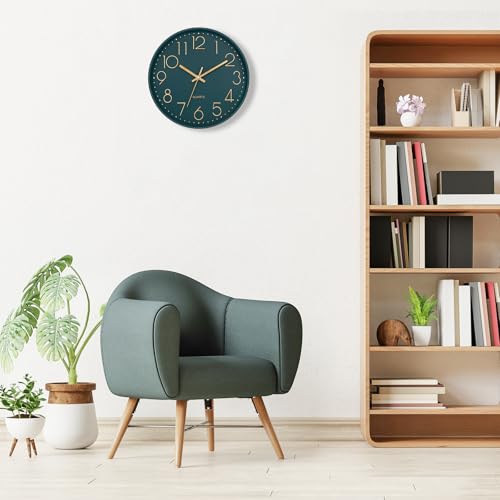 Image of Lumuasky Wall Clock,Battery Operated Modern Analog Silent Non-Ticking Decorative Emerald Clock for School Office Classroom Bedroom Kitchen Living Room Nursery Decor (12 inch)