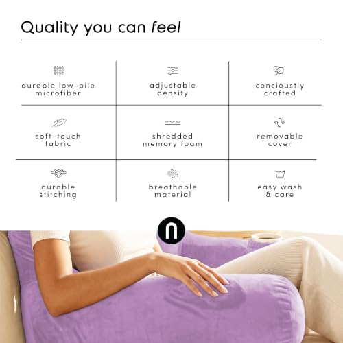 Image of Nestl Reading Pillow with Shredded Memory Foam, Designed for Sitting Up in Bed and Couch, Back and Arms Adjustable Support for Adult & Teens Backrest Pillows for Reading, with Washable Cover Lavender