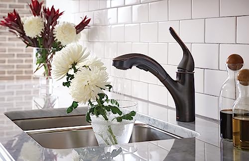 Moen Brecklyn Mediterranean Bronze Single-Handle Pull-Out Sprayer Kitchen Faucet With Power Clean, 87557Brb #TOP4