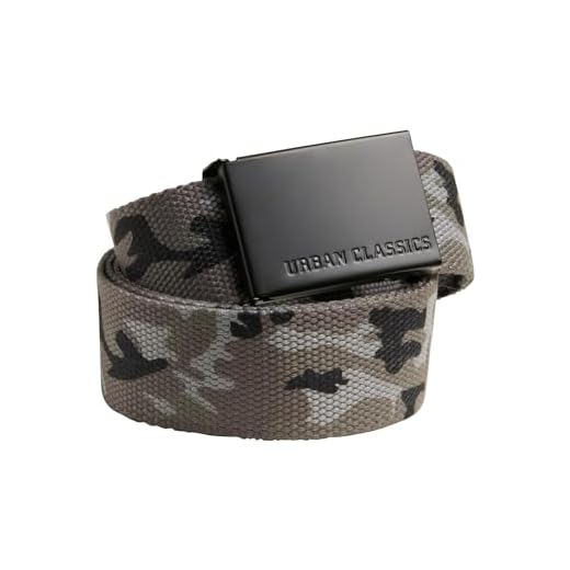 Urban Classics Mixte Canvas Belts Ceinture Sangle en Toile Militaire Unisexe Ajustable Sans Trous Boucle M tal pour Homme et Fem, Mehrfarbig (Grey Camo/Black 01295), Taille unique EU