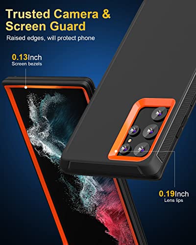Feiyar Home Design For Samsung Galaxy S22 Ultra Case, Military Grade Drop Protection Mobile Cover, Heavy Duty Full Body Rugged Shockproof Cell Phone Bumper For S22 Ultra 5G (Black Orange) #TOP4