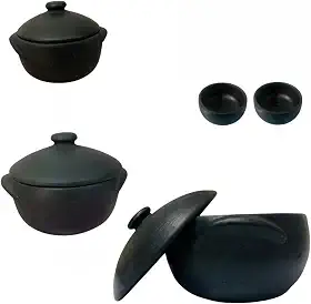 Kit Panela de Barro P, M e G (1 Litro, 2 Litros,5 Litros) + 2 cumbucas Kit Caçarola Curada Caldo Tacho(3 Panelas + 2 Cumbucas)