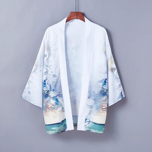 Image of Women's and Men Kimono Cardigan Japanese Long Sleeves Lightweight Open Front Coat Tops