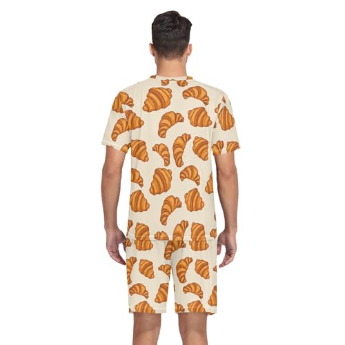 Laprad Men's Crunchy Croissants Pajamas Set Short Sleeve Sleepwear Comfortable Loungewear V-Neck with Pockets Nightwear3