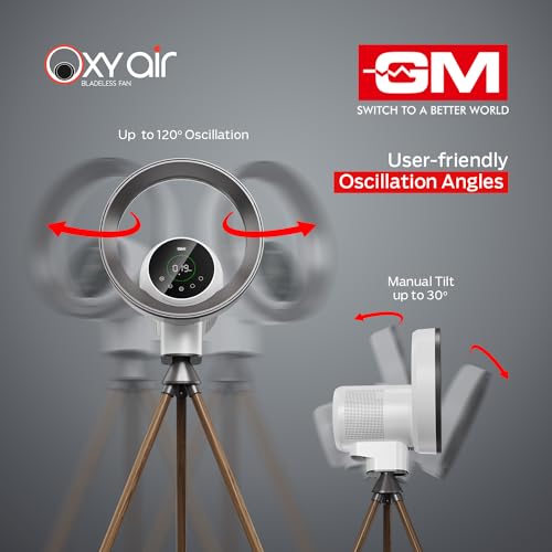 Image of GM Oxy Air Bladeless Fan with Air Purifier and LED Light | Powerful BLDC Motor | Voice Command | Wi-Fi Control | Silent Operation | Up to 8 Hours Timer | 9 Speed Levels | Low Power Consumption
