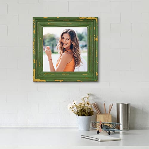 Simon's Shop 4X4 Picture Frame Shabby Chic Picture Frames 4X4 Square, Distressed Moss Green #TOP6