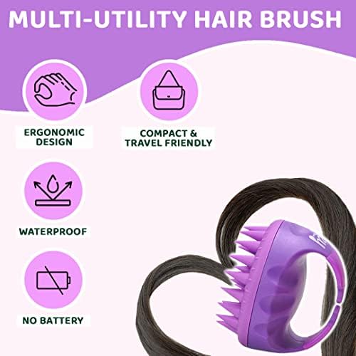 Image of Rey Naturals Hair Scalp Massager Shampoo Brush - Hair Growth, Scalp Care, and Relaxation - Soft Bristles for Gentle Massage - Pink Color (Pink & Purple)