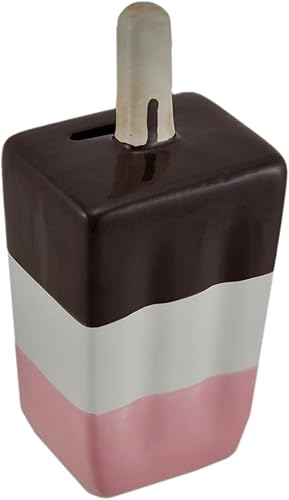 Sweet Savings - Adorable barra de helado napolitana de cerámica rosa, blanca y marrón, alcancía perfecta de 6.5 pulgadas de alto de resina para
