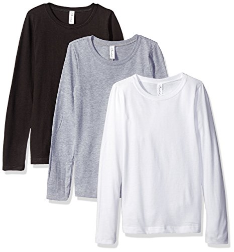 Clementine Apparel Girls Big Three-Pack Everyday Long-Sleeve T-Shirts, Black/White/Grey, X-Large / 14-16