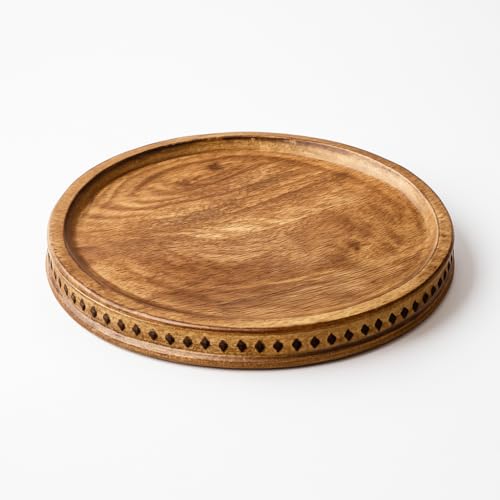 Image of Round Wood Serving Tray, Rustic Nesting Trays Stackable Platters for Serving Cakes, Pastries, Snacks, Breakfast,Decorative Wooden Beaded Tray 10 inches Centerpiece for Dining & Coffee Table