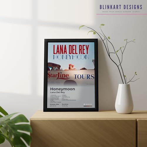 Image of BLINKART LanaDelRay - Honeymoon Wall Photo Frames | Wall Art for Bedroom, Living Room, Studio or Office | Album Cover Print with Spotify Song Link QR Code | Gift for Fans - 8x12 In