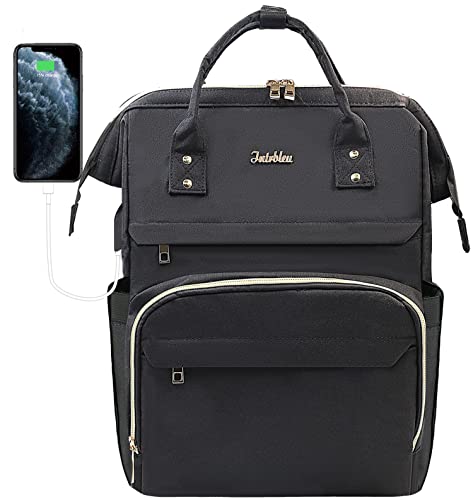 Intrbleu Laptop Backpack Women Teacher Backpack Nurse Bags, 17 Inch Work Backpack Womens Fashion Backpack Purse Waterproof Travel Backpack, Anti-theft, Luggage Strap, USB Charging Port (Black)
