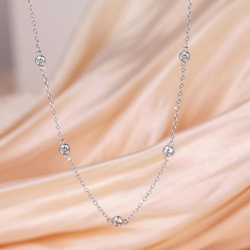 EAMTI 925 Sterling Silver Station Necklace for Women CZ BTY Necklace Pendant by The Yard Station Bezel Jewelry for Women Extenders with Lobster Clasp Delicate Link Chain Anniversary Day 16 Inch2