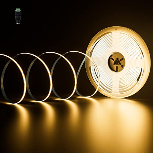 PAUTIX Tira de LED COB 10m Blanco Cálido 2700K,4800LEDs Tira de LED COB 24V Cinta LED,Flexible Tira de luz LED COB CRI90+ para Proyecto de iluminación de Bricolaje(Fuente de alimentación no incluida)