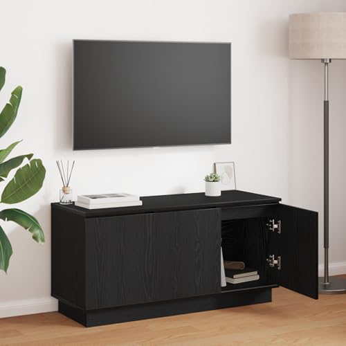 KTHLBRH TV-Schrank Schwarz Stylischer TV-Schrank mit LED-Beleuchtung und DREI Schubladen für Moderne Einrichtung 100x38x49 cm Holzwerkstoff