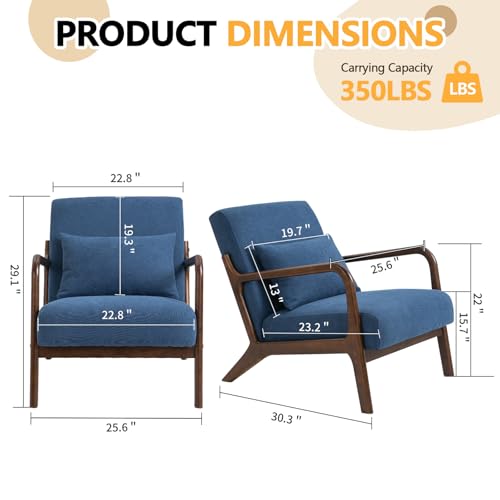 Sillón moderno azul con estructura de madera miniatura 2