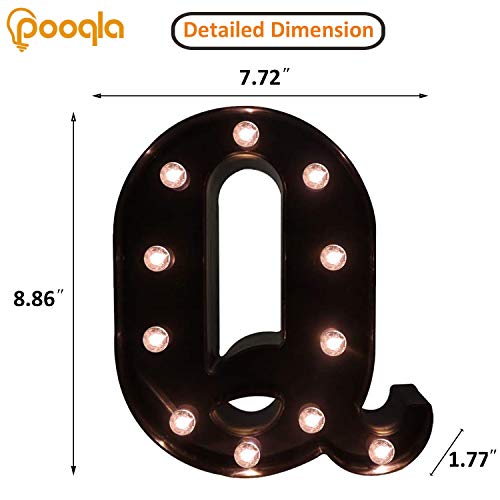 Image of Pooqla Black Light Up Letter Q, Marquee Letters Black Room Decor | LED Lighted Letters Birthday Party Decorations, Gifts for Boys Men Christmas Anniversary Night Light Home Bar Room Decoration