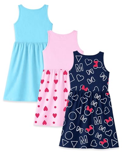 Image of Kuchipoo Disney Girls Minnie Mouse Printed Sleeveless Cotton Dress Combo | Cute Graphic Summer Casual Frock Set | Pack of 3