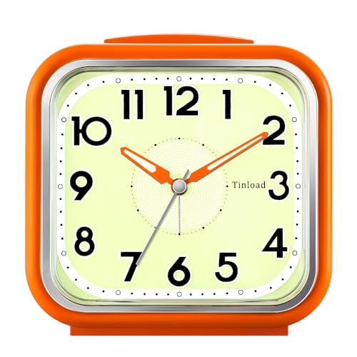 14 cm großer analoger Wecker, geräuschlos, nicht tickend, leuchtet im Dunkeln, sanftes Aufwachen, Pieptöne, erhöhte Lautstärke, batteriebetriebenes Schlummerlicht und manuelles Licht, einfache
