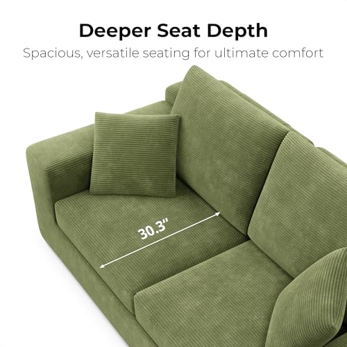Image of LIKIMIO NovaBlock 78 inch Loveseat Sofa in a Box, Modern Deep Seat Cloud Boneless Couch, No Assembly Required, Upholstered Corduroy Sofa for Living Room, Apartment & Home Office, Olive Green