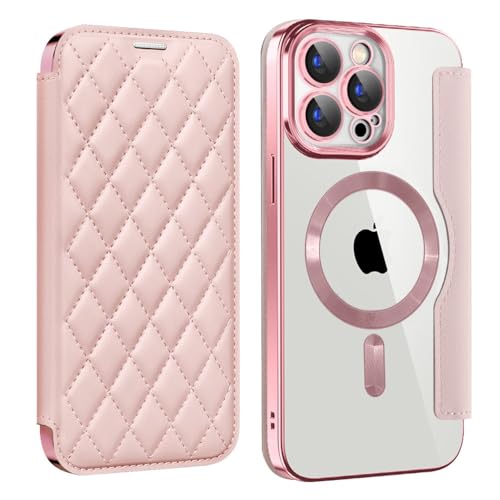 Étui de téléphone transparent magnétique LVTFCO pour iPhone 13 avec porte-carte rose