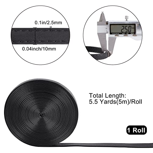 GORGECRAFT 5M Long Double Sided Leather Strips 10MM Wide Shoulder Bag Leather Strap Roll Black Smooth Leather String Flat Cord for Diy Crafts Clothing Making Handles Pet Collars Traction Ropes Belt - Image 2