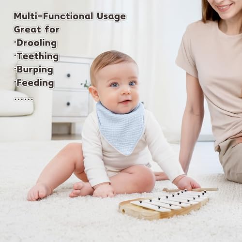 Image of Susurration Muslin Baby Drool Bibs 10Pack Soft Square Adjustable Bandana Bibs for Unisex Baby Girls & Boys