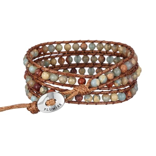 Image of Plumiss Women Boho Handmade Natural Stone Crystal Leather Bead Wrap Bracelets Collection